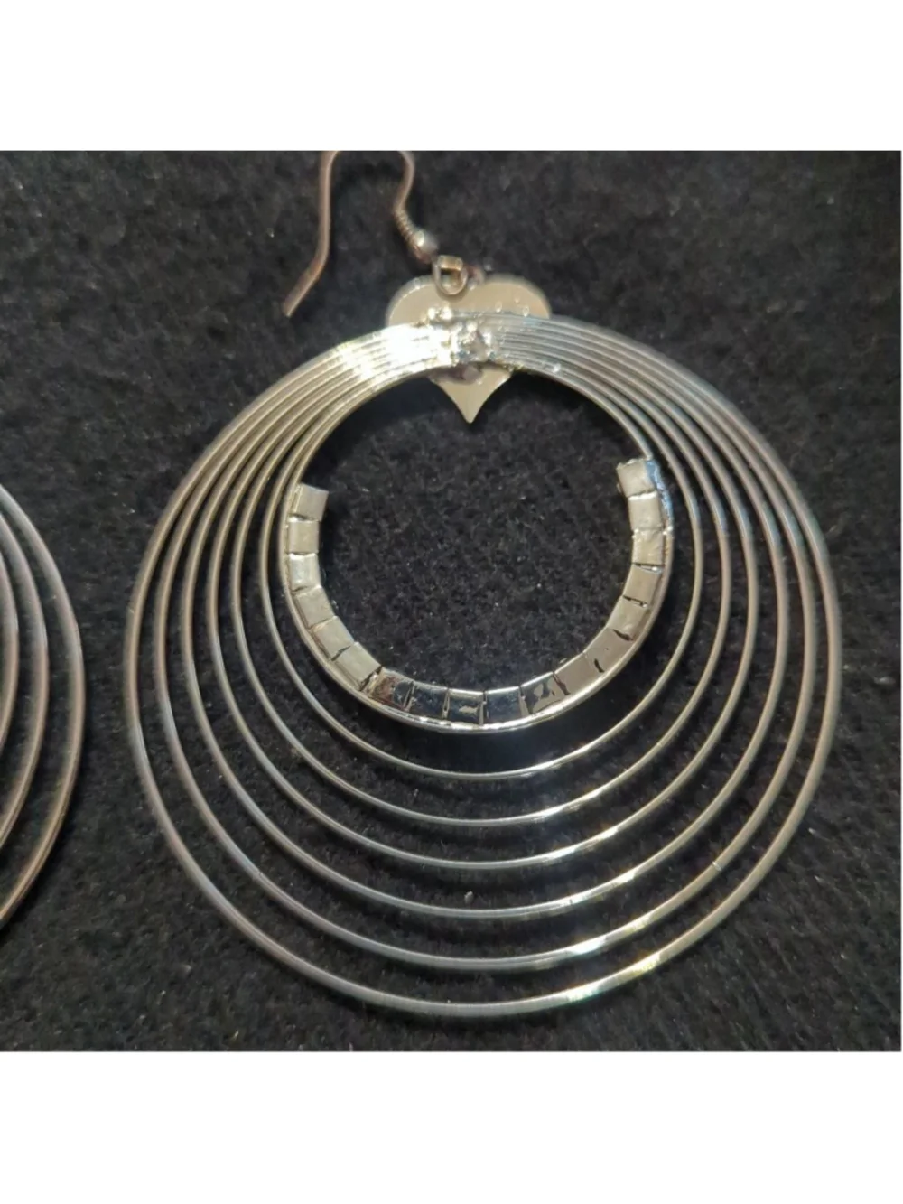 Silver Tone Clear Rhinestone Heart Hoop Dangle Statement Earrings